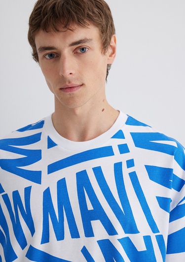  Mavi Mavi Logo Baskılı Mavi Tişört Oversize / Geniş Kesim 0610629-81347