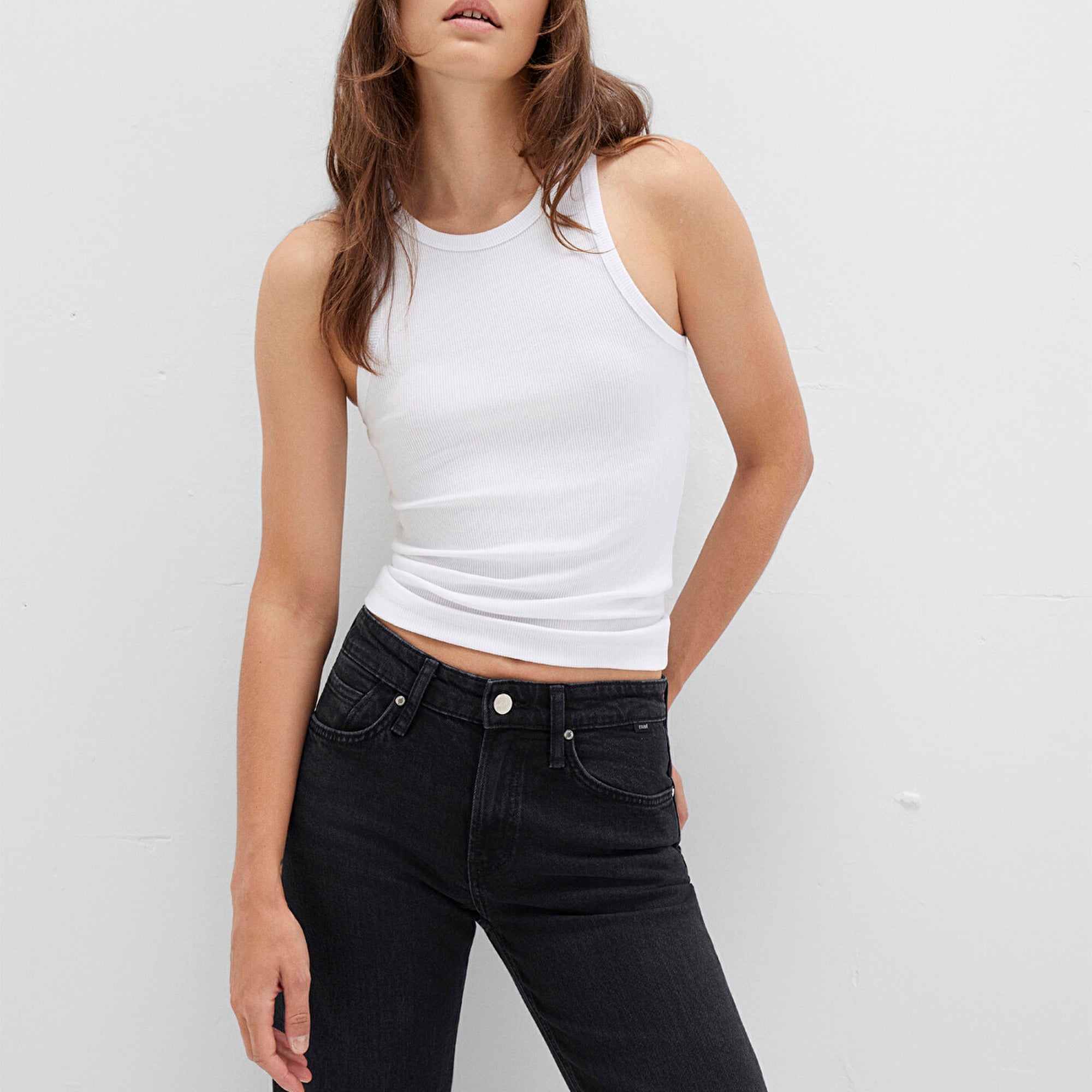 Mavi Halter Yaka Beyaz Basic Atlet Slim Fit / Dar Kesim 1612462-620