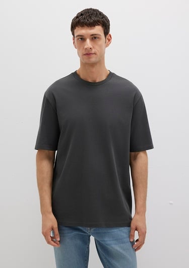  Mavi Logo Kol Detaylı Antrasit Basic Tişört Loose Fit / Bol Rahat Kesim 0611924-70092