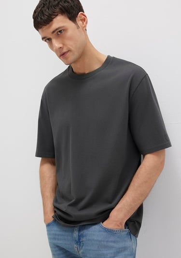  Mavi Logo Kol Detaylı Antrasit Basic Tişört Loose Fit / Bol Rahat Kesim 0611924-70092