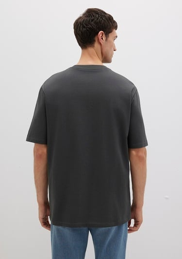  Mavi Logo Kol Detaylı Antrasit Basic Tişört Loose Fit / Bol Rahat Kesim 0611924-70092