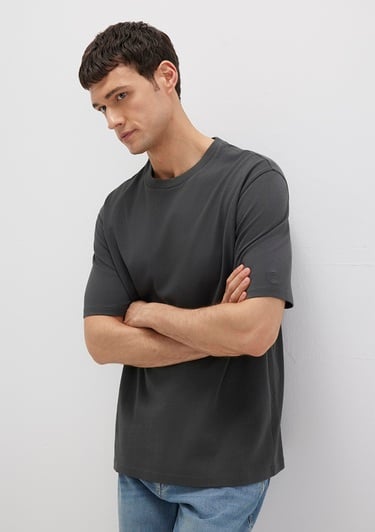  Mavi Logo Kol Detaylı Antrasit Basic Tişört Loose Fit / Bol Rahat Kesim 0611924-70092