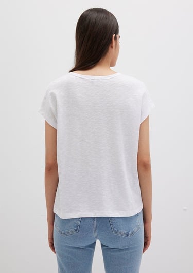  Mavi V Yaka Beyaz Basic Tişört Regular Fit / Normal Kesim 1612380-620