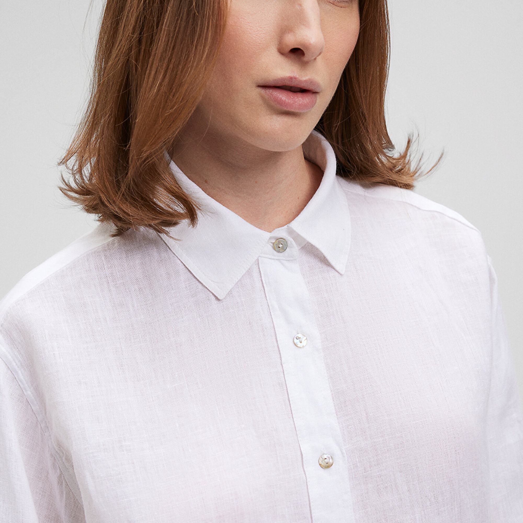 Mavi Beyaz Keten Gömlek Loose Fit / Bol Rahat Kesim 1210747-620