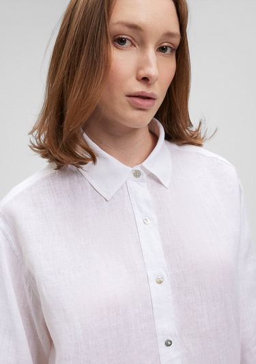  Mavi Beyaz Keten Gömlek Loose Fit / Bol Rahat Kesim 1210747-620