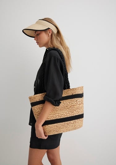  Mavi Siyah Çizgili Hasır Çanta 1912101-34523