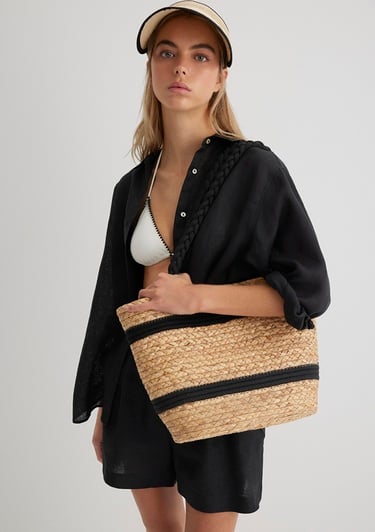  Mavi Siyah Çizgili Hasır Çanta 1912101-34523