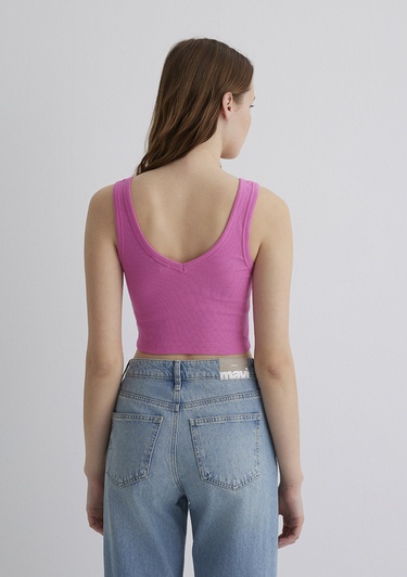  Mavi V Yaka Pembe Basic Crop Atlet Crop / Kısa Kesim 1612375-70572