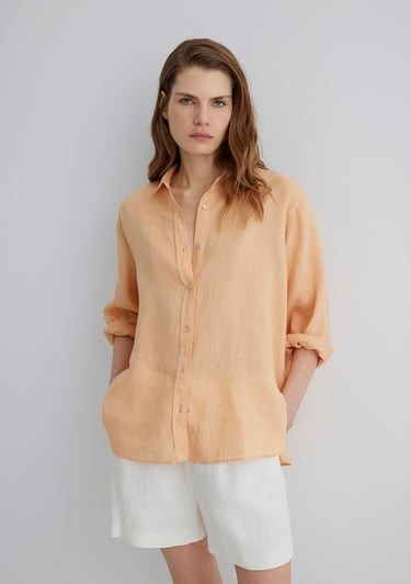  Mavi Turuncu Keten Gömlek Loose Fit / Bol Rahat Kesim 1210747-71219