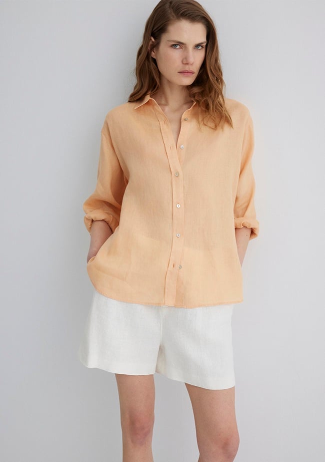  Mavi Turuncu Keten Gömlek Loose Fit / Bol Rahat Kesim 1210747-71219