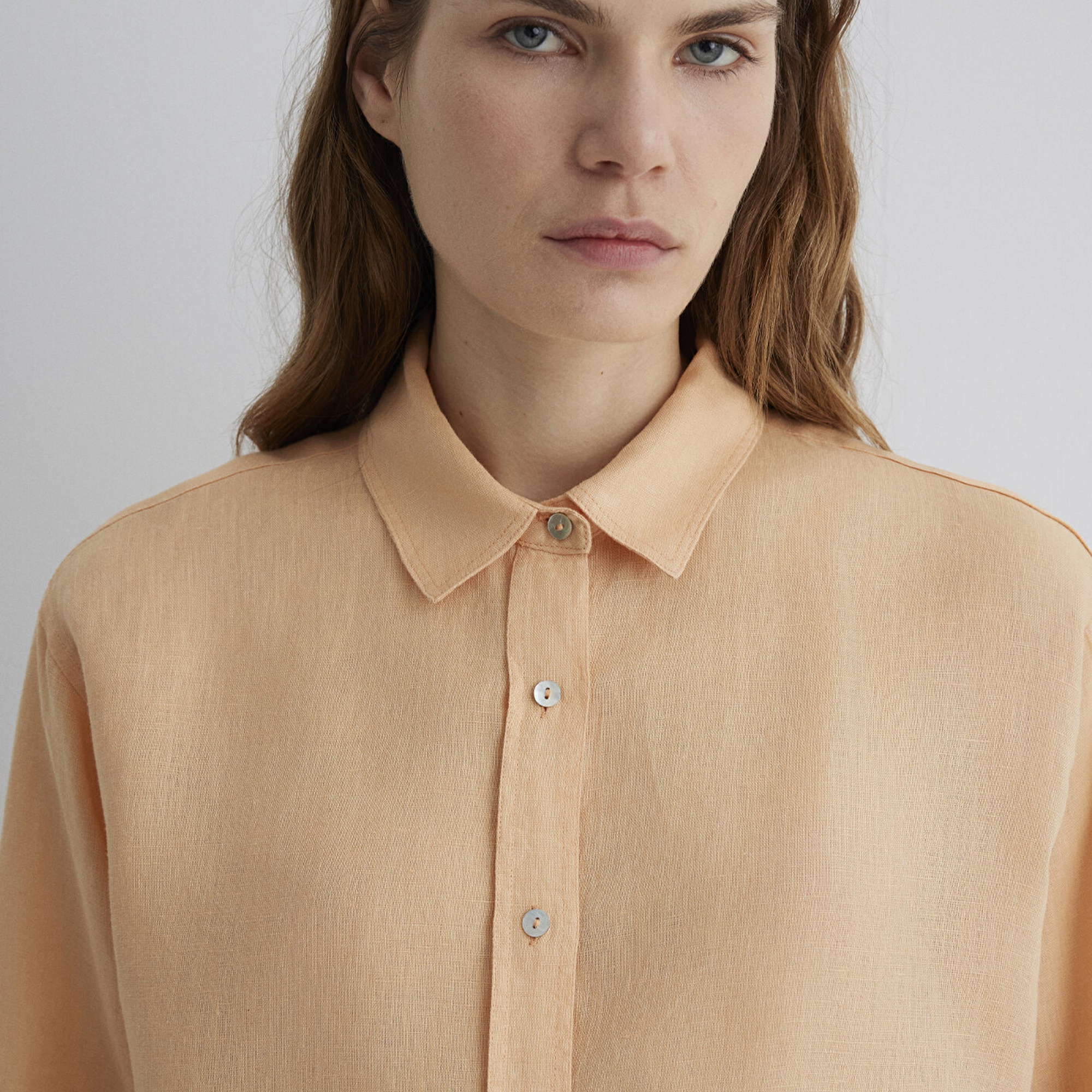 Mavi Turuncu Keten Gömlek Loose Fit / Bol Rahat Kesim 1210747-71219