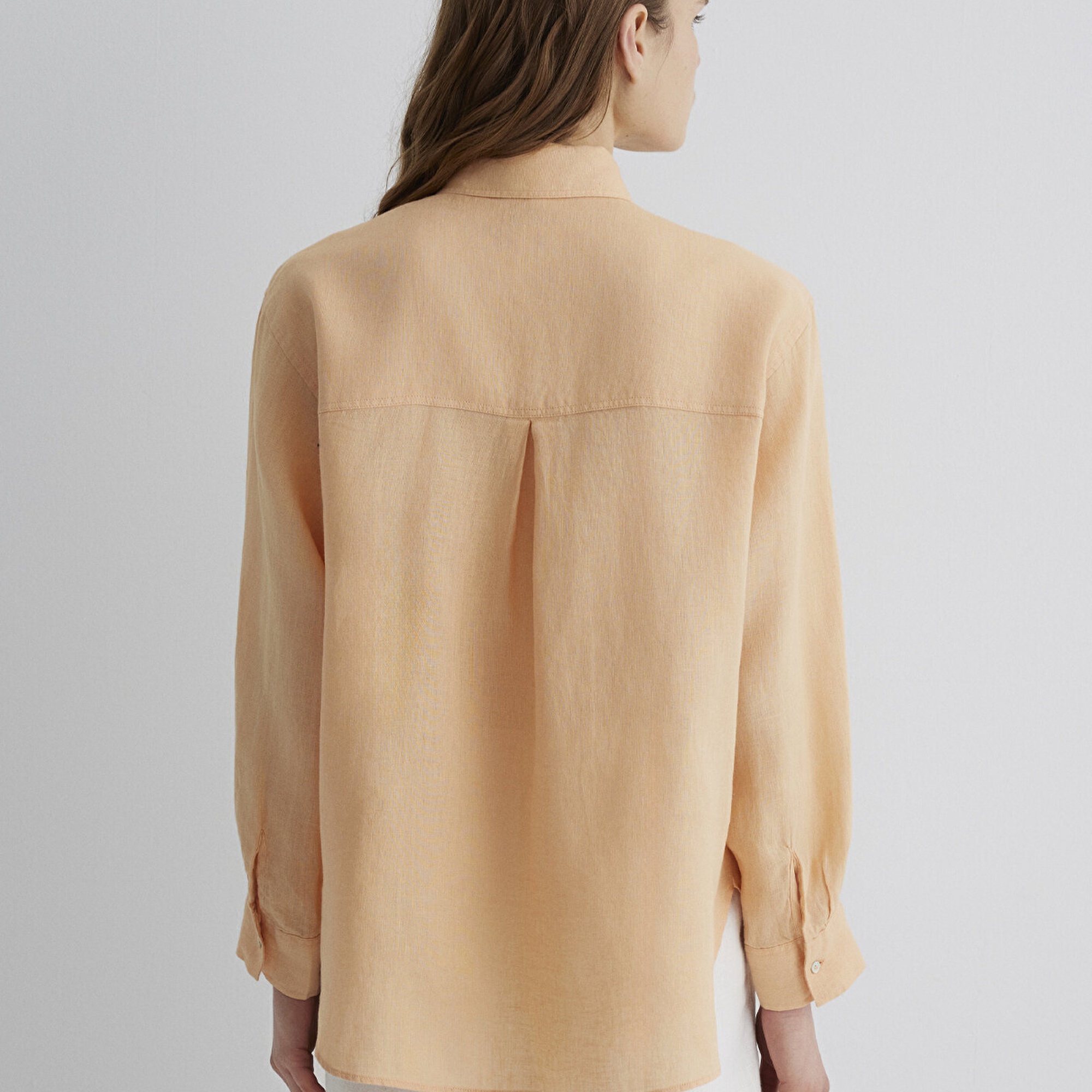 Mavi Turuncu Keten Gömlek Loose Fit / Bol Rahat Kesim 1210747-71219