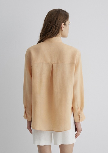  Mavi Turuncu Keten Gömlek Loose Fit / Bol Rahat Kesim 1210747-71219