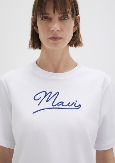  Mavi Mavi Nakışlı Beyaz Tişört Regular Fit / Normal Kesim 1612421-620