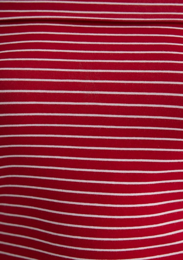  Mavi Düşük Omuzlu Kırmızı Çizgili Top Fitted / Vücuda Oturan Kesim 1612866-88688