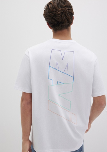  Mavi Mavi Logo Sırt Baskılı Beyaz Tişört Loose Fit / Bol Rahat Kesim 0612350-620