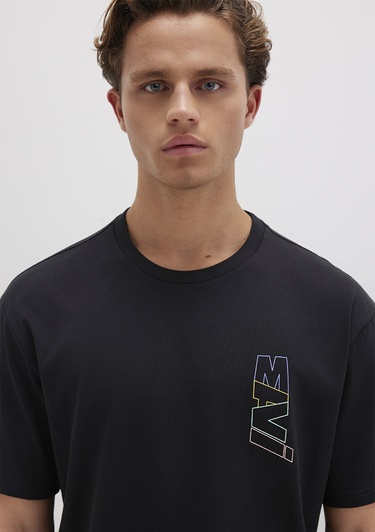  Mavi Mavi Logo Sırt Baskılı Siyah Tişört Loose Fit / Bol Rahat Kesim 0612350-900