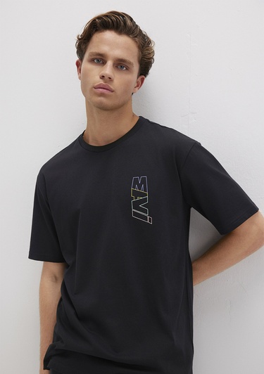  Mavi Mavi Logo Sırt Baskılı Siyah Tişört Loose Fit / Bol Rahat Kesim 0612350-900