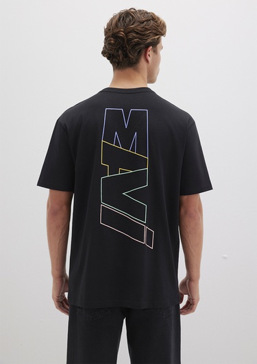  Mavi Mavi Logo Sırt Baskılı Siyah Tişört Loose Fit / Bol Rahat Kesim 0612350-900
