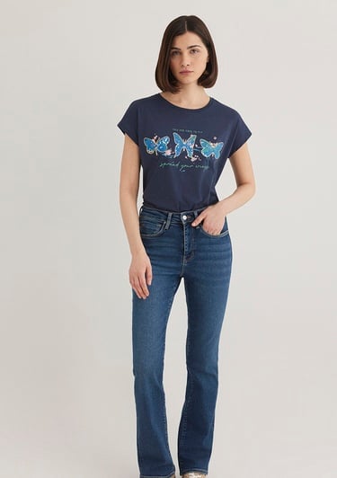  Mavi Kelebek Baskılı Lacivert Tişört Regular Fit / Normal Kesim 1612617-70487
