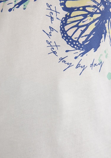  Mavi Kelebek Baskılı Beyaz Tişört Regular Fit / Normal Kesim 1612620-70057