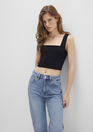  Mavi Kare Yaka Siyah Crop Top Crop / Kısa Kesim 1612657-900