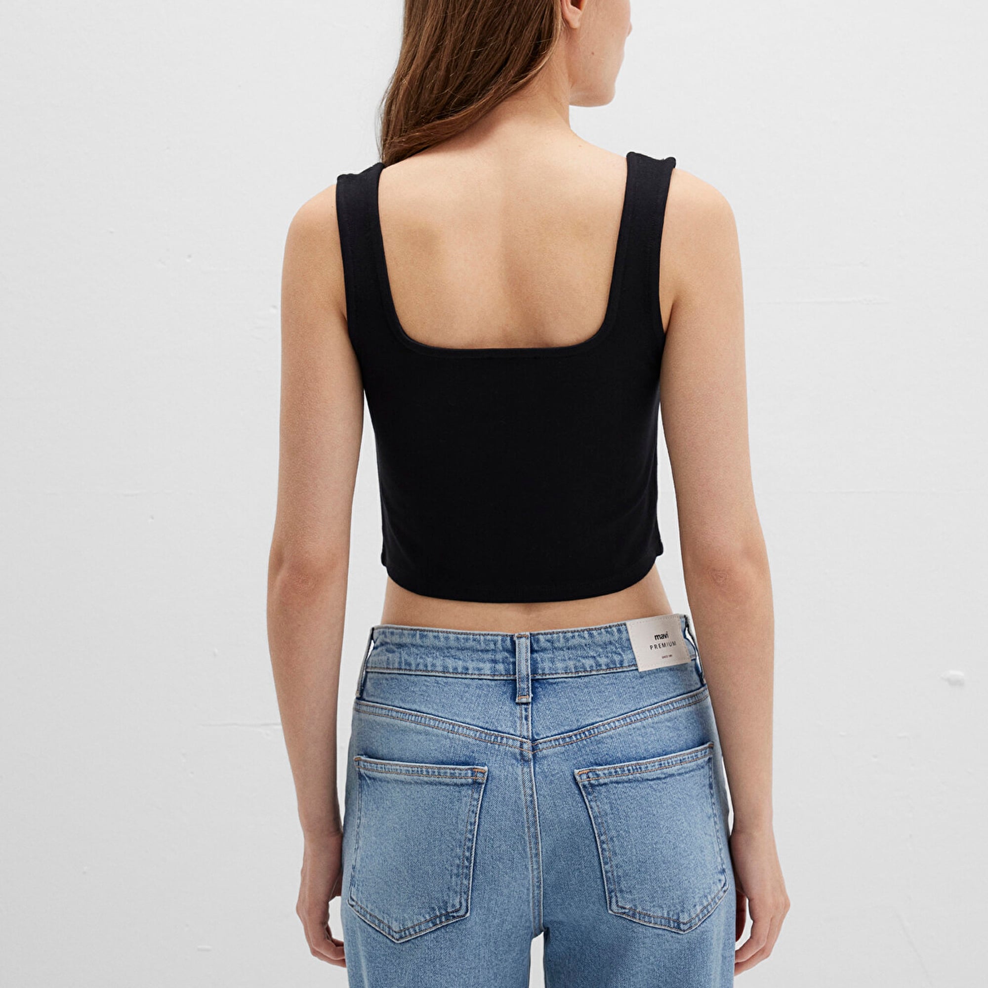 Mavi Kare Yaka Siyah Crop Top Crop / Kısa Kesim 1612657-900