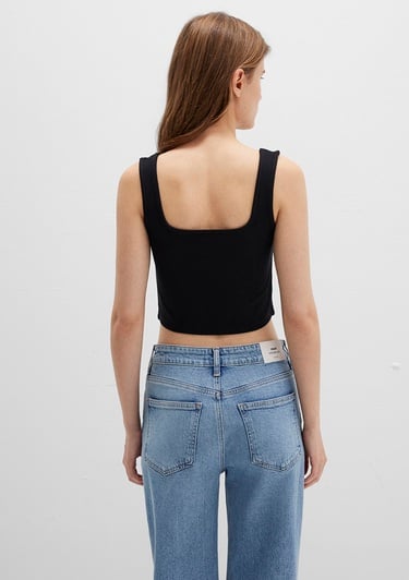  Mavi Kare Yaka Siyah Crop Top Crop / Kısa Kesim 1612657-900