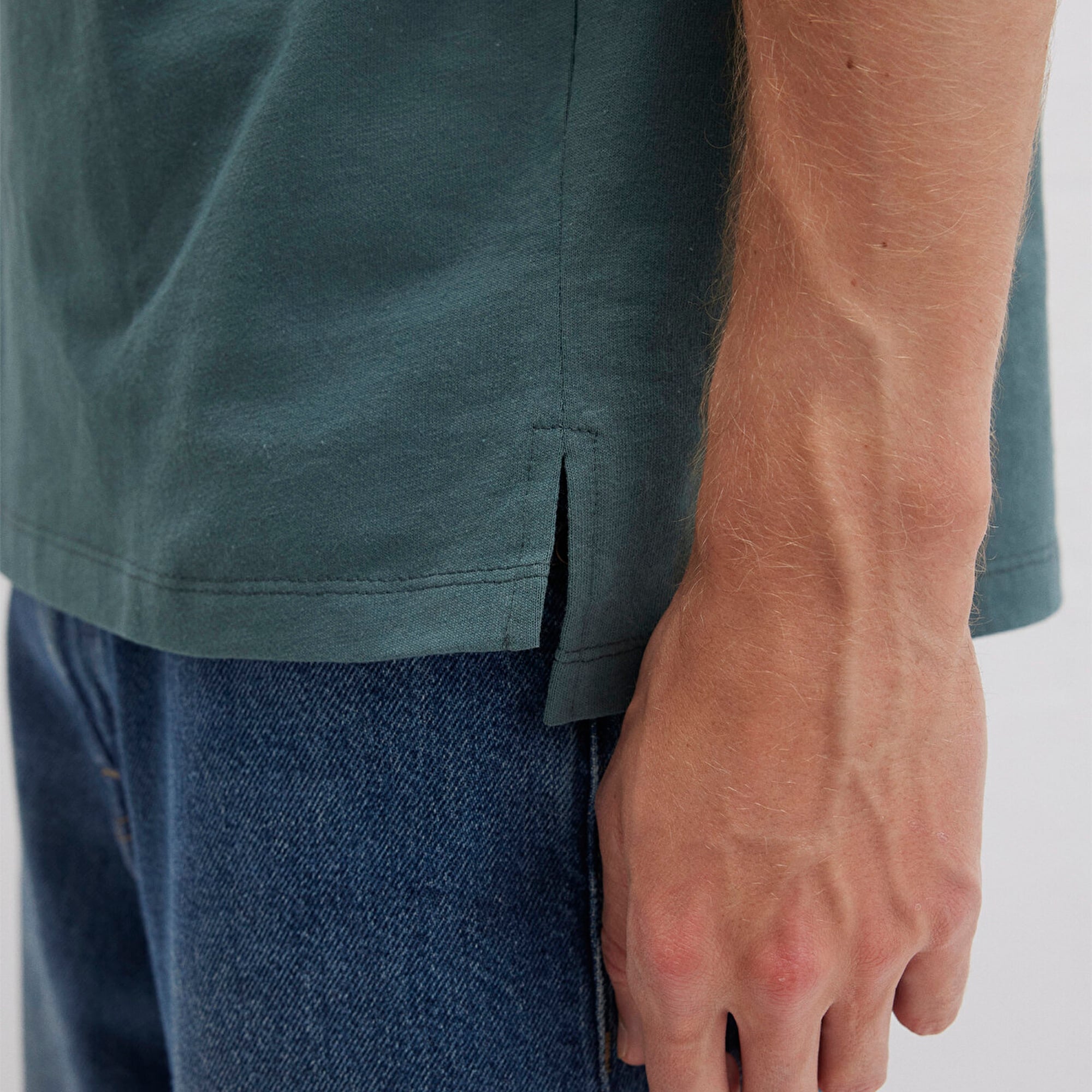 Mavi Cep Detaylı Yeşil Basic Tişört Loose Fit / Bol Rahat Kesim 066248-71577