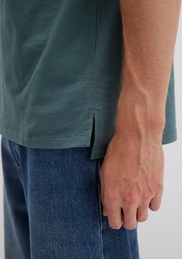  Mavi Cep Detaylı Yeşil Basic Tişört Loose Fit / Bol Rahat Kesim 066248-71577