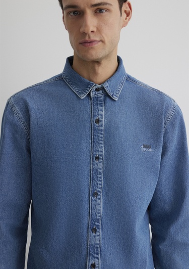  Mavi Roy Lux Black Puslu Açık Mavi Jean Gömlek Slim Fit / Dar Kesim 0210496-87937