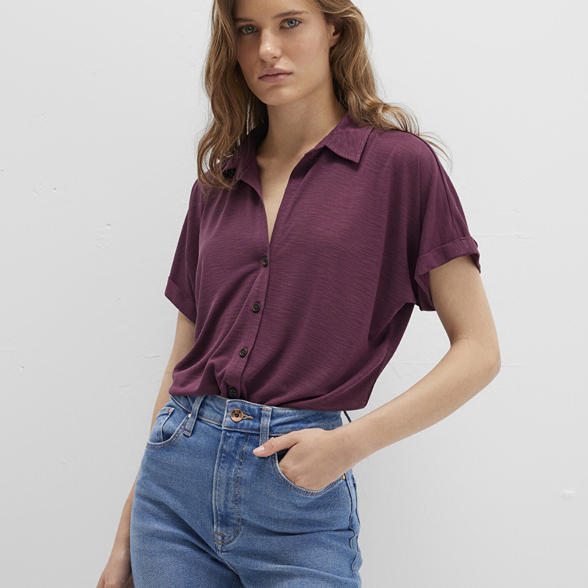 Mavi Lux Touch TENCEL TM Mor Modal Gömlek Regular Fit / Normal Kesim 168081-70664