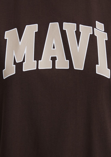  Mavi Mavi Logo Baskılı Kahverengi Tişört Oversize / Geniş Kesim 1600843-88062