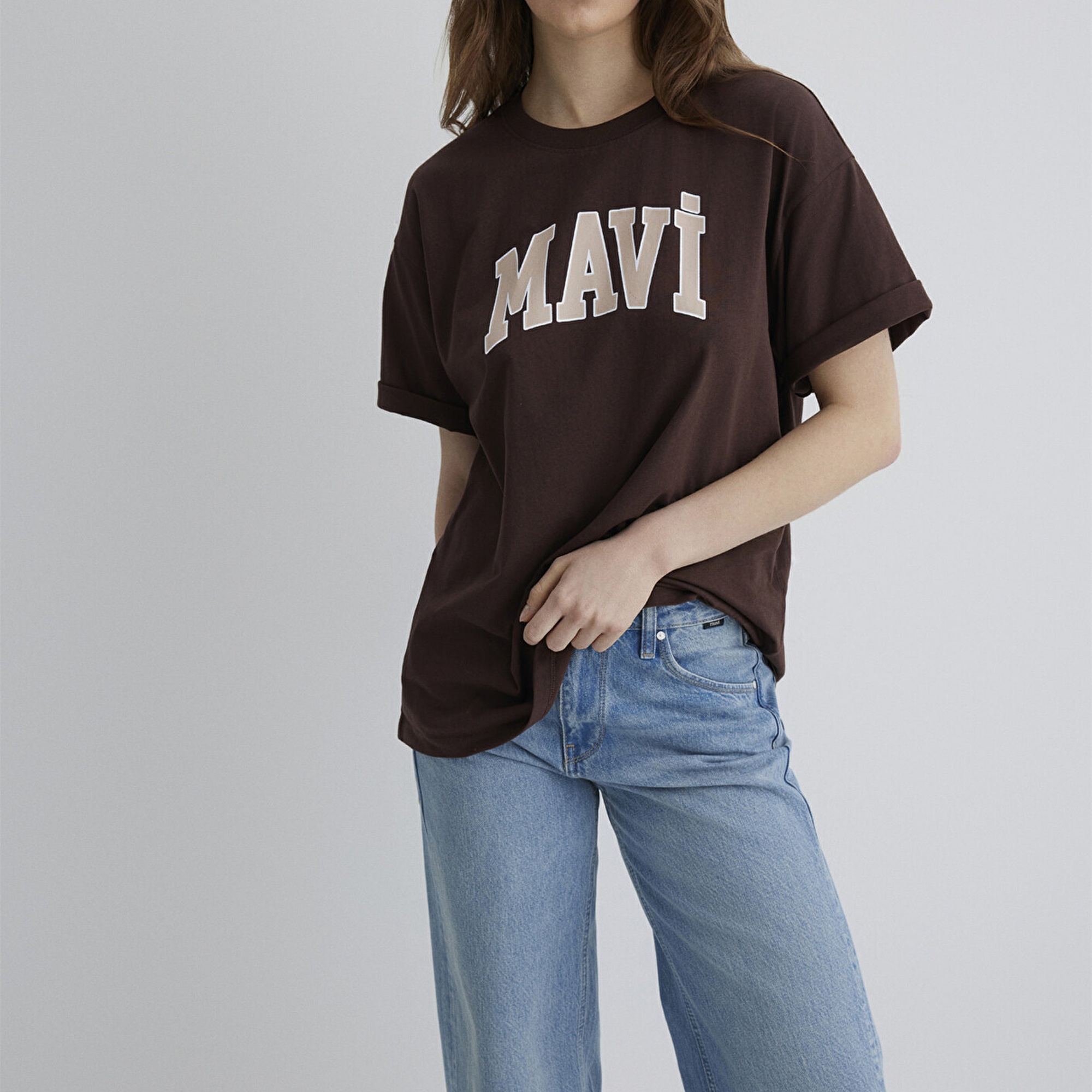 Mavi Mavi Logo Baskılı Kahverengi Tişört Oversize / Geniş Kesim 1600843-88062