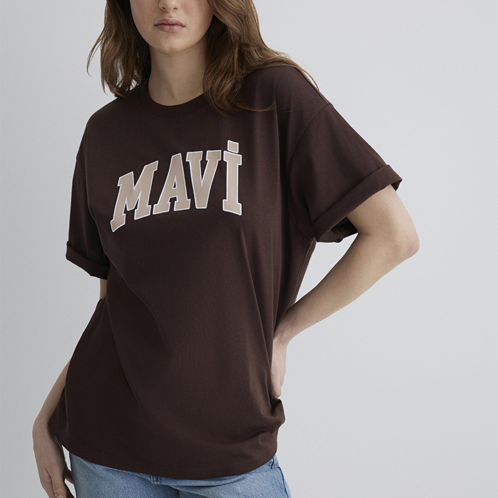 Mavi Mavi Logo Baskılı Kahverengi Tişört Oversize / Geniş Kesim 1600843-88062