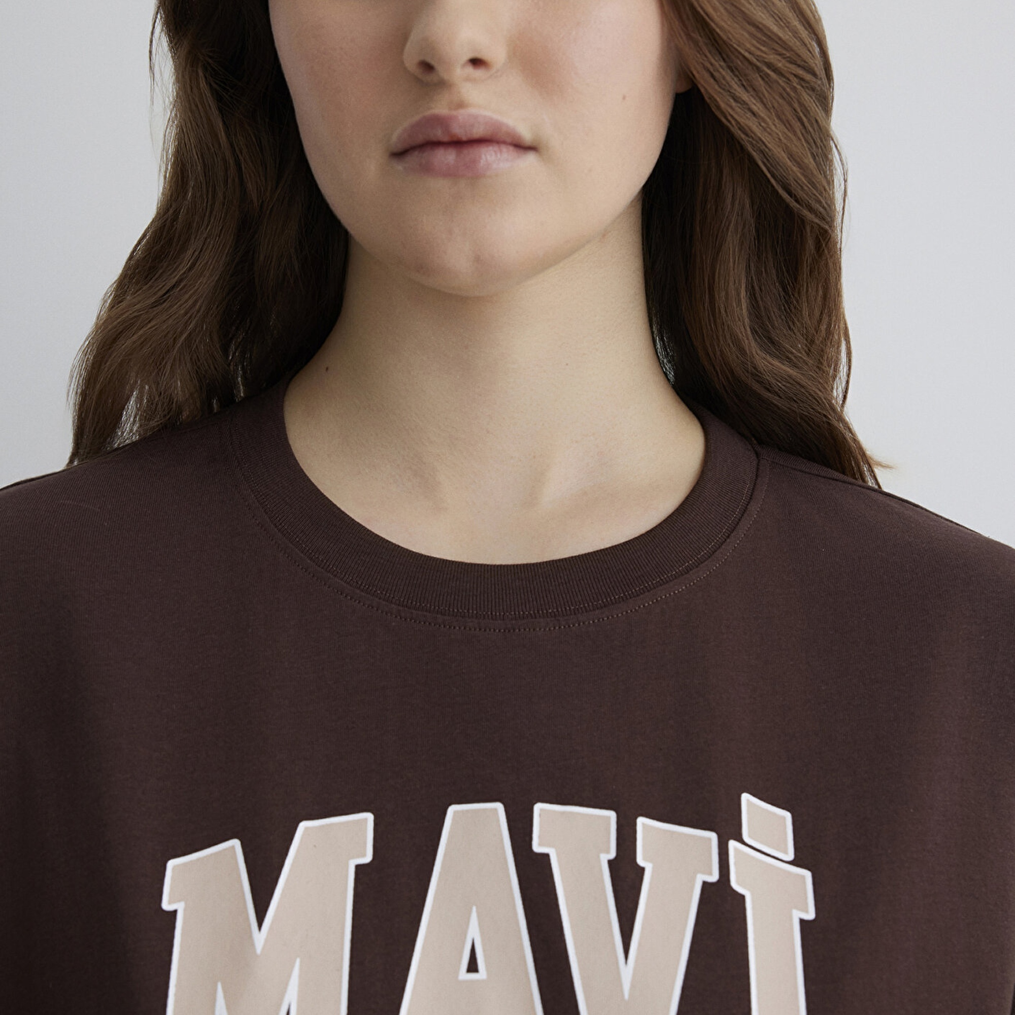 Mavi Mavi Logo Baskılı Kahverengi Tişört Oversize / Geniş Kesim 1600843-88062