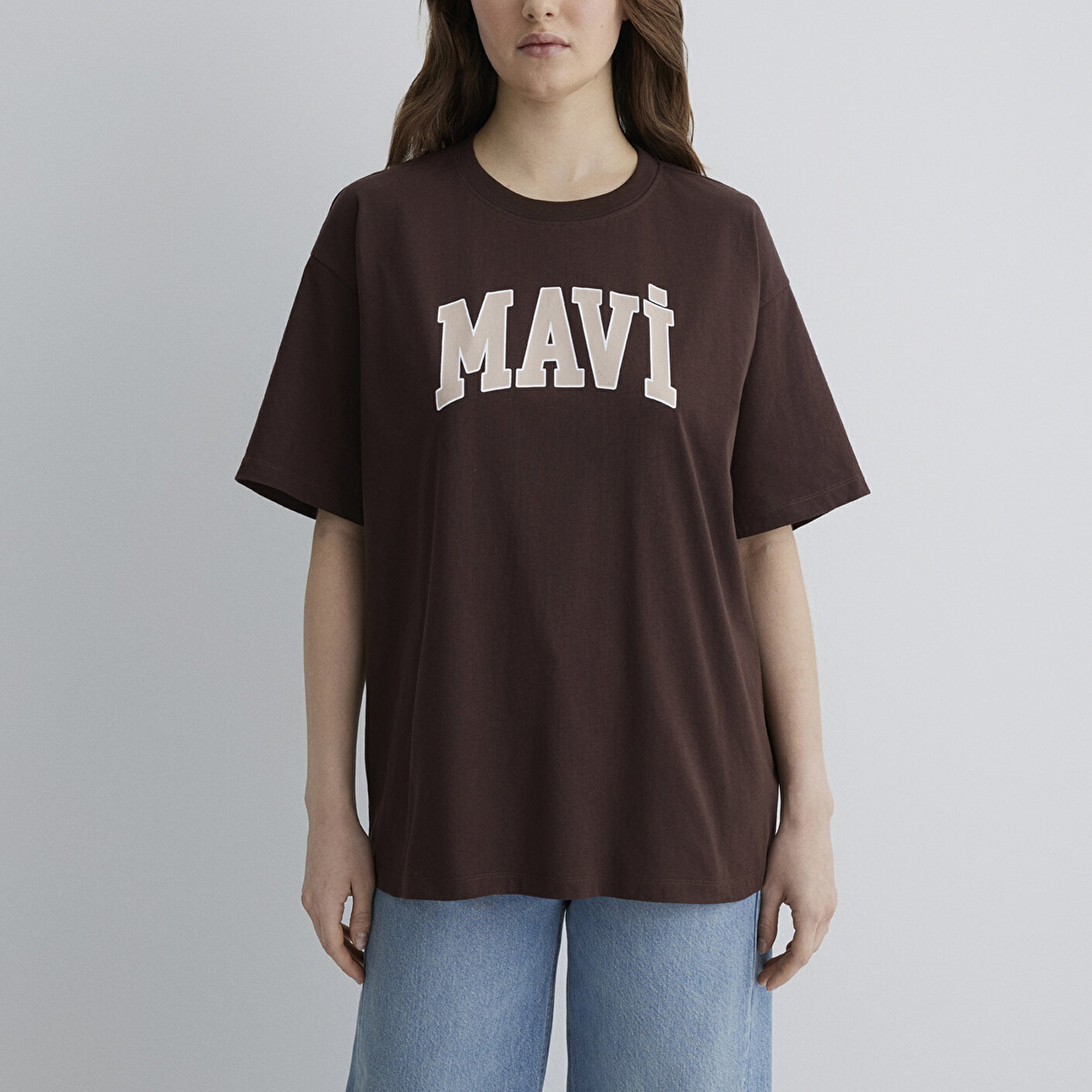 Mavi Mavi Logo Baskılı Kahverengi Tişört Oversize / Geniş Kesim 1600843-88062