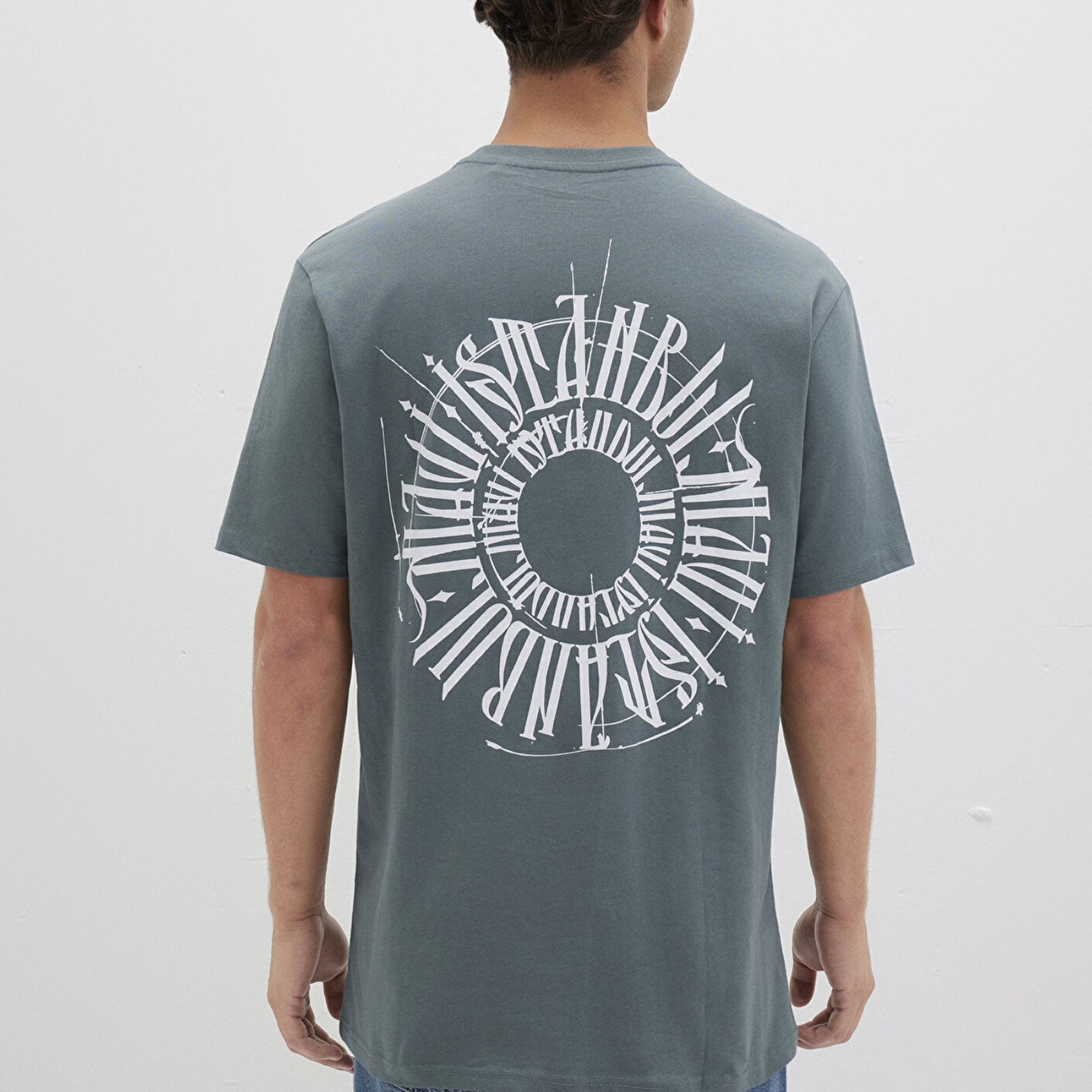 Mavi Sırt Baskılı İstanbul Tişört Loose Fit / Bol Rahat Kesim 0612449-71577