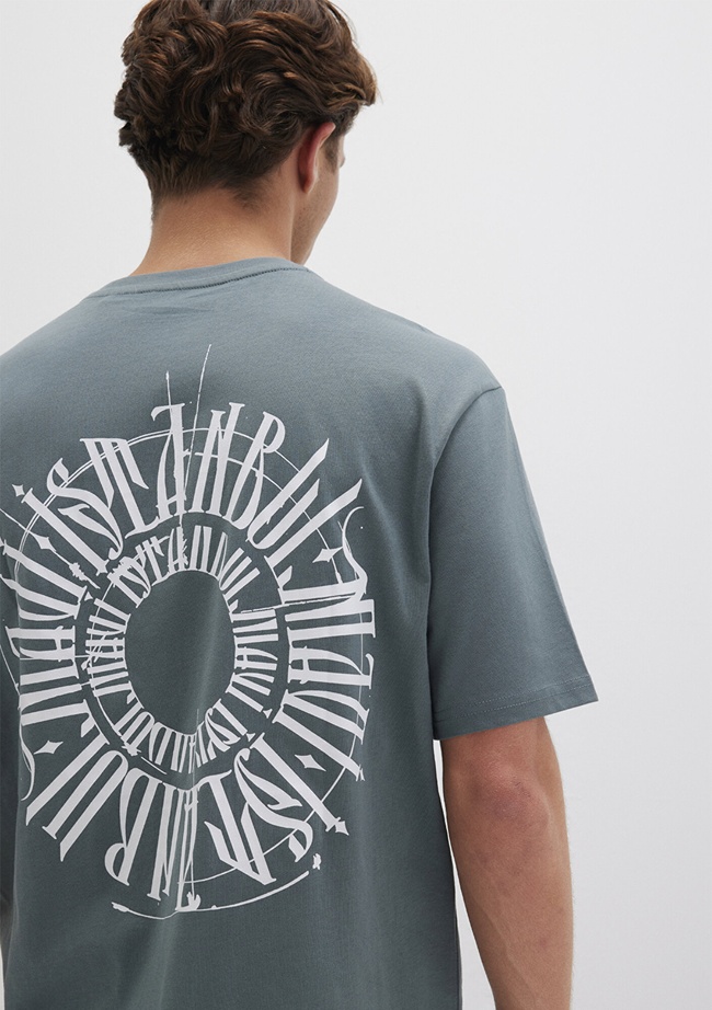  Mavi Sırt Baskılı İstanbul Tişört Loose Fit / Bol Rahat Kesim 0612449-71577