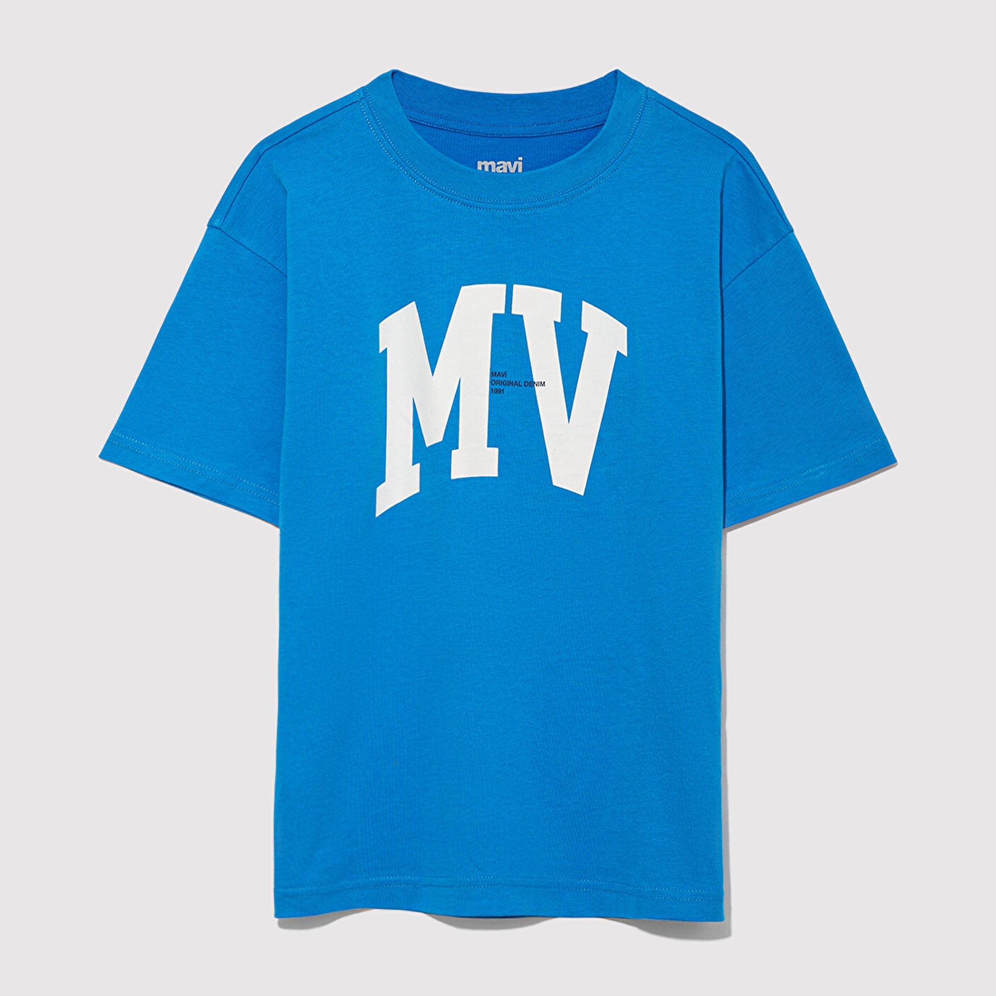 Mavi MV Logo Baskılı Mavi Tişört Loose Fit / Bol Rahat Kesim 6610213-83865
