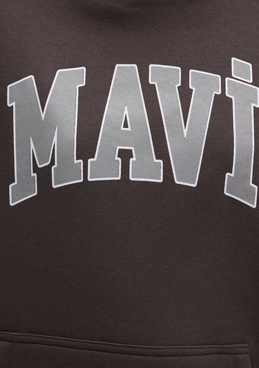  Mavi Mavi Logo Baskılı Kapüşonlu Kahverengi Sweatshirt 1600361-70222