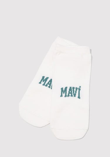  Mavi Mavi Logo Baskılı Beyaz Patik Çorap 1912784-20454