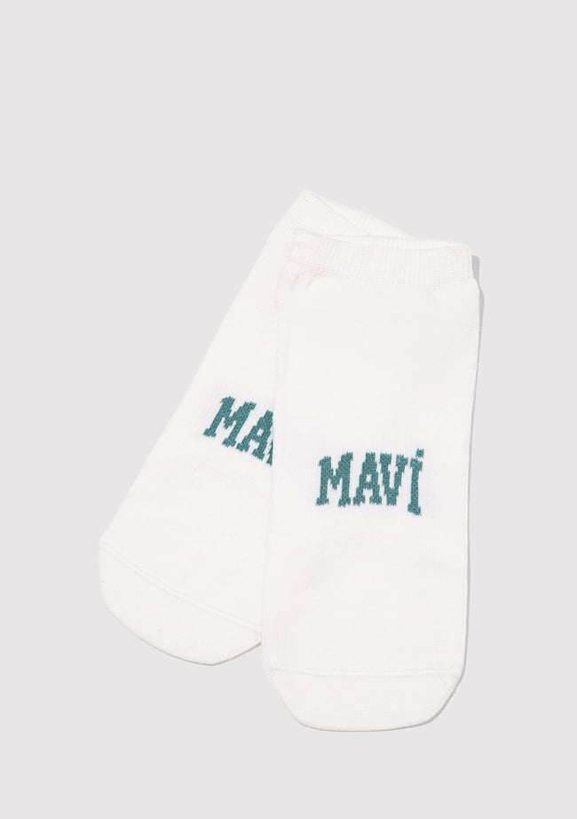  Mavi Mavi Logo Baskılı Beyaz Patik Çorap 1912784-20454