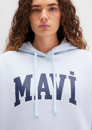  Mavi Mavi Logo Baskılı Kapüşonlu Mavi Sweatshirt 1600361-70717