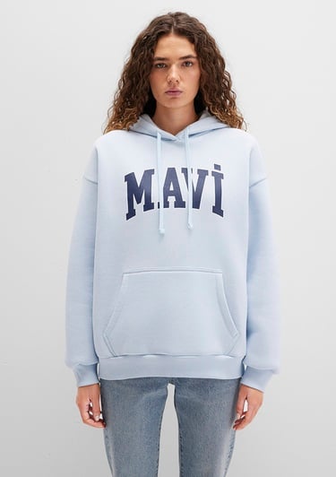  Mavi Mavi Logo Baskılı Kapüşonlu Mavi Sweatshirt 1600361-70717