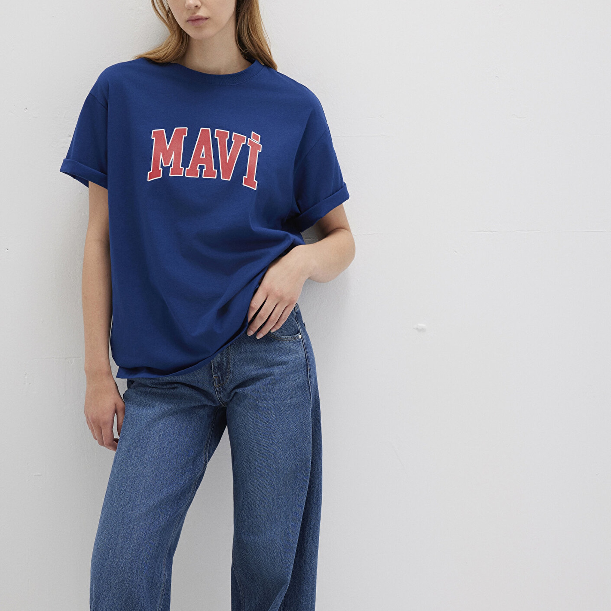 Mavi Mavi Logo Baskılı Lacivert Tişört Oversize / Geniş Kesim 1600843-82625