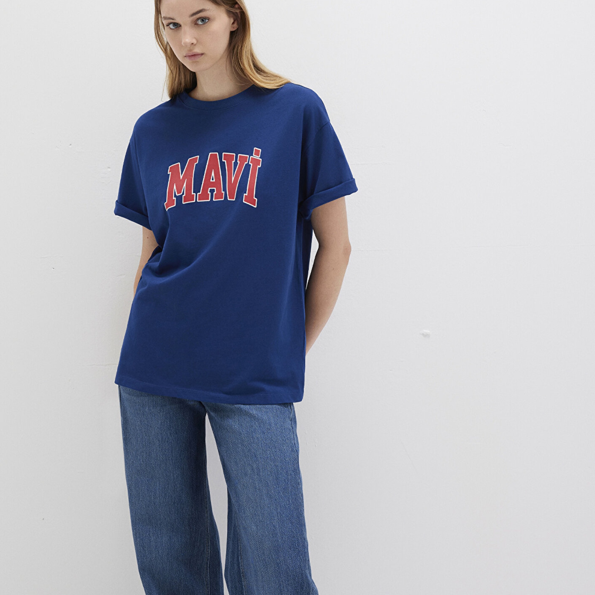 Mavi Mavi Logo Baskılı Lacivert Tişört Oversize / Geniş Kesim 1600843-82625