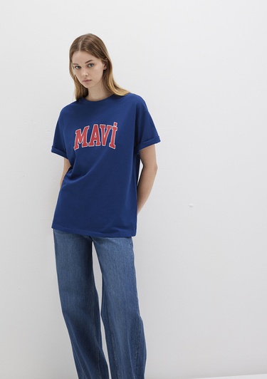  Mavi Mavi Logo Baskılı Lacivert Tişört Oversize / Geniş Kesim 1600843-82625