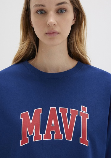  Mavi Mavi Logo Baskılı Lacivert Tişört Oversize / Geniş Kesim 1600843-82625