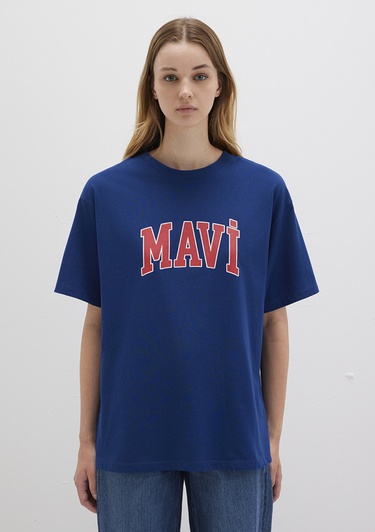  Mavi Mavi Logo Baskılı Lacivert Tişört Oversize / Geniş Kesim 1600843-82625